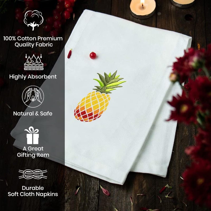 Candy Cottons Pineapple Embroidered Cotton Dinner Napkins - 18x18 in Washable, Absorbent Reusable Napkins - Spring Easter Basket Decor - Pack of 6 - Image 2